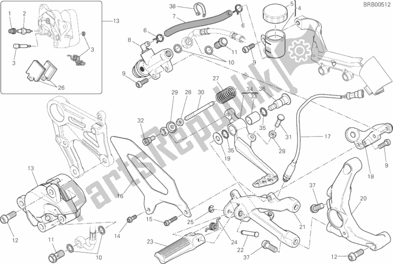 All parts for the Freno Posteriore of the Ducati Superbike 959 Panigale ABS USA 2017